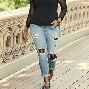 Torrid Fishnet Insert Boyfriend Jeans